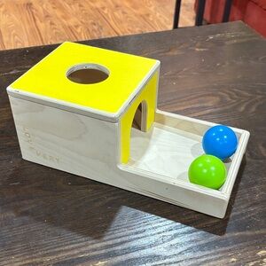 Lovevery Wooden Ball Drop Toy - Yellow with Blue & Green Balls
